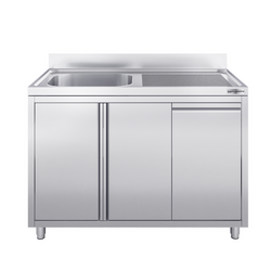 Stainless steel sink unit with waste bin - 1200x600mm - 1 basin left 