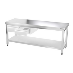 Työpöytä PREMIUM ruostumattomasta teräksestä - 2000x800mm - pohjalla ja kannattimilla 