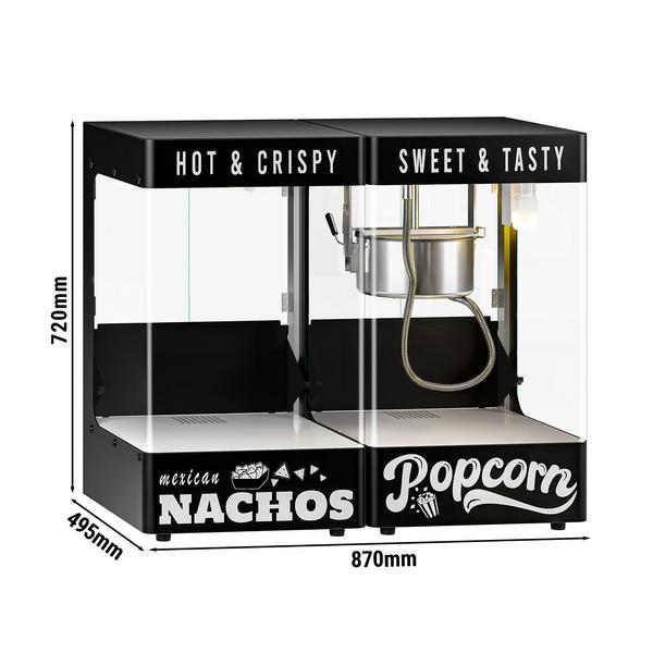 Commercial Popcorn Machine with Nacho Warmer - 1.31kW - 5kg/h - with 1 kettle - Black