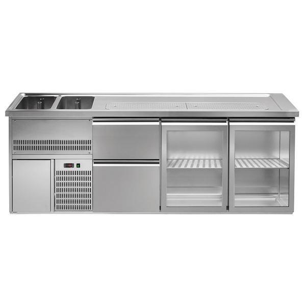 Пивний прилавок Premium PLUS - 2500x700 мм - 2 скляні двері та 2 висувні шухляди