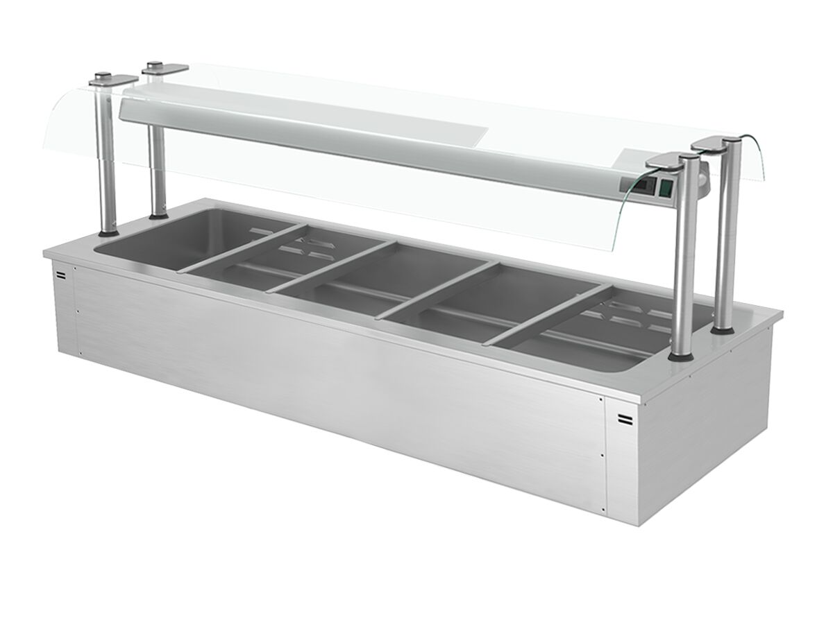 Встраиваемая Водяная Баня (Bain-marie) 1,8 м - 5x GN 1/1 - со Стеклянной Панелью для защиты от брызг