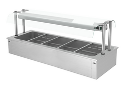 Встраиваемая Водяная  Баня  (Bain-marie) 1,8 м - 5x GN 1/1 - со Стеклянной Панелью для защиты от брызг
