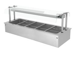 Bain-marie encastrable - 1,8 m - 5x GN 1/1 - avec pare-haleine en verre