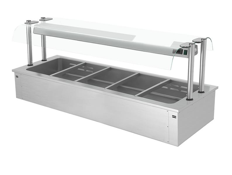 Bain-Marie încorporabil - 1800 mm - 5x GN 1/1 - 4,1 kW - cu protecție din sticlă împotriva stropirii