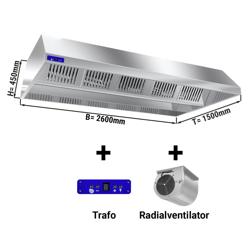 Eiland afzuigkap - plafondmodel - met motor - met externe regelaar - 2600mm - 2600x1500x450mm - 2600m³/u - met labyrintfilters & LED-verlichting