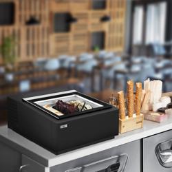 Vetrina gelato da banco - 670mm - Refrigerazione statica - per 3x Vasca da gelato da 5 Litri - Nero - Apertura coperchio lato lato cliente