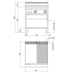 Gasbakplaat - 20kW - 1/2 glad 1/2 geribbeld - Bakoppervlak: 796x667mm - met open onderbouw