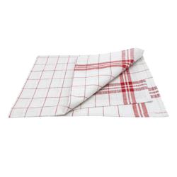 (12 pz) Strofinaccio per bicchieri - Lino e cotone - 65x65cm - Rosso/Bianco