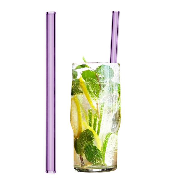 (50 pieces) Glass drinking straws in pink - 200mm - straight - incl. nylon cleaning brush	