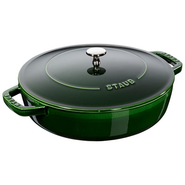 STAUB | Enameled Cast Iron Round Braiser – Ø24 cm - Basil Green - Self-Basting Chistera Lid