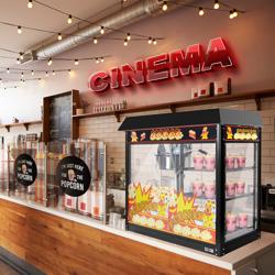 Popcornkone - 1,70 kW - 5 kg/h - varustettu: 3 lämmitettyä hyllyä - musta