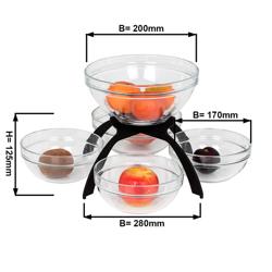 Espositore per buffet - BLACK LINE - Acciaio inox - Nero - Rettangolare - 360x360mm - 5 ripiani - Altezza: 340mm - incl. 5 ciotole in vetro (4x170x170mm, 1x200x200mm)