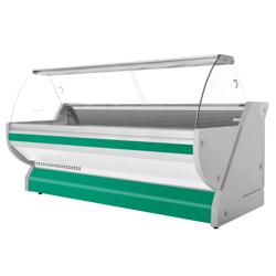 Balcão frigorífico - 3000x1150x1310mm - iluminação LED - frente em verde - vidro frontal curvo