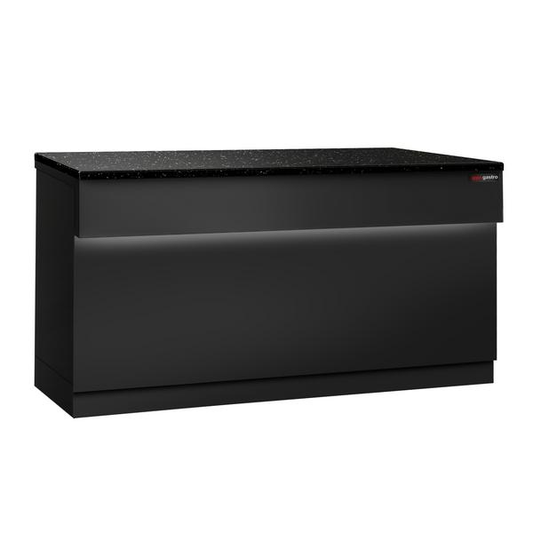 Kassa-sectie TORONTO & met LED-verlichting buiten, 1 legbord - 1800x880x900mm - zwart front - granieten werkblad zwart - RVS