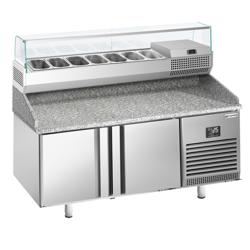 Pizzawerkbank PREMIUM PLUS - 1738x800mm - met granieten werkblad - met 2 deuren - incl. glasvitrine - 7x GN 1/4