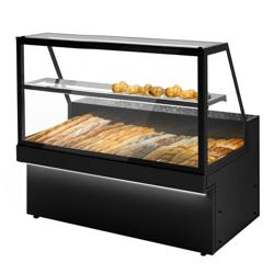 Ekmek Teşhir Reyonu TORONTO - 1800x800mm - 1 cam raflı - LED aydınlatma - ön panel siyah; granit tezgah