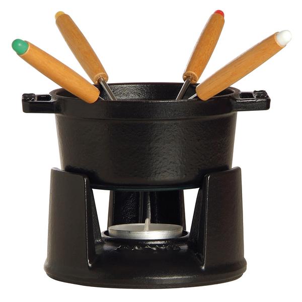 STAUB | Mini Cast Iron Fondue Set – Ø 10 cm - Black - 4 Forks, Warmer (Electric)