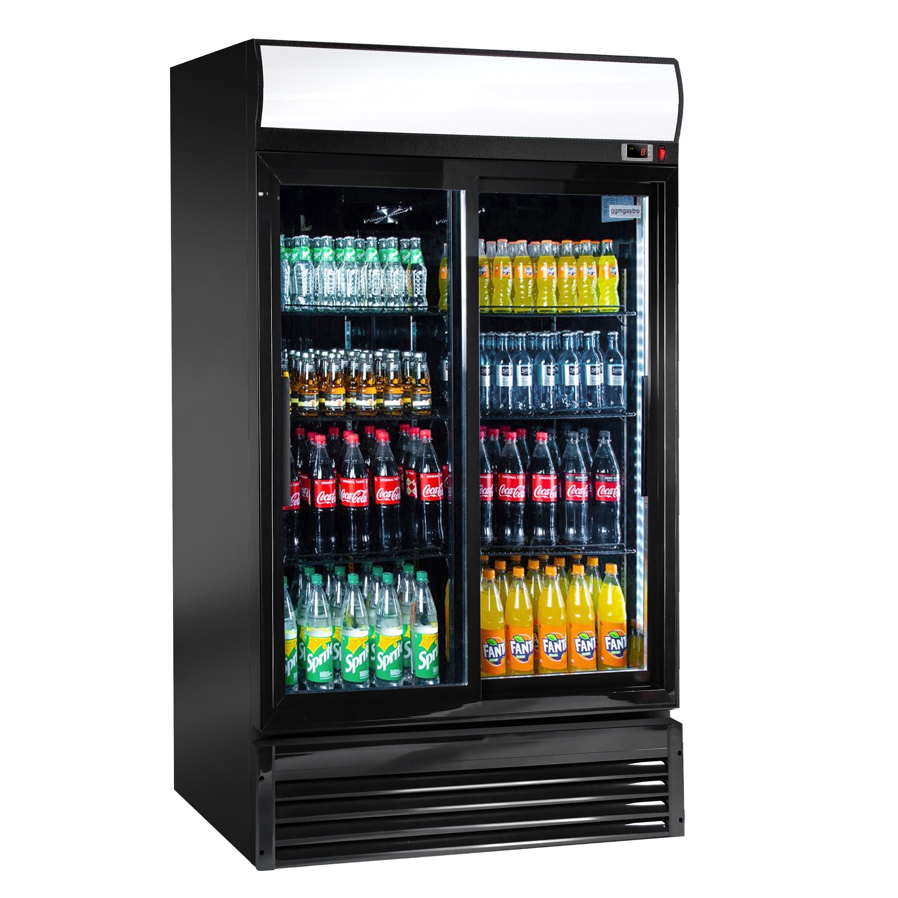 Refrigerador para bebidas negro - 880 litros - con 2 puertas deslizantes /  corredizas de vidrio | GGM Gastro