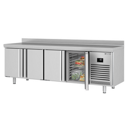 Koelwerkbank Premium PLUS - 2452x700mm - met 4 deuren & met achterwand