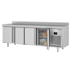 Stół chłodniczy PREMIUM PLUS - 2452x700mm - 625L - z 4 drzwiami - z tylnym rantem i wyświetlaczem temperatury - na rynek PL