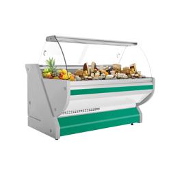 Koeltoonbank - 2025x1150mm - 400 liter - kleur groen - gebogen ruit - granit werkblad