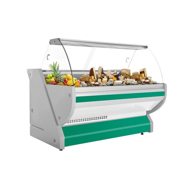 Koeltoonbank - 2025x1150mm - 400 liter - kleur groen - gebogen ruit - granit werkblad