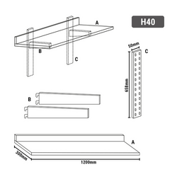 Seinähylly ECO - 1200x300mm - 2 hyllyllä