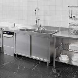 Plonge inox professionnelle PREMIUM - 2000x600mm - 2 bac(s) à droite - avec égouttoir à gauche - passage lave-vaisselle à gauche