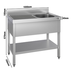 Sink unit ECO - 1000x700mm - with undershelf & 1 basin on the right