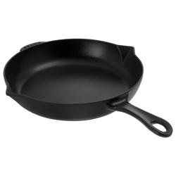 STAUB| Round Enameled Cast Iron Skillet Frying Pan with Pour Spouts – Ø 26 cm - Black