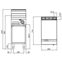 El stekbord - 4,8 kW - Slät - Stekyta: 400x714 mm - med underrede (benstativ)