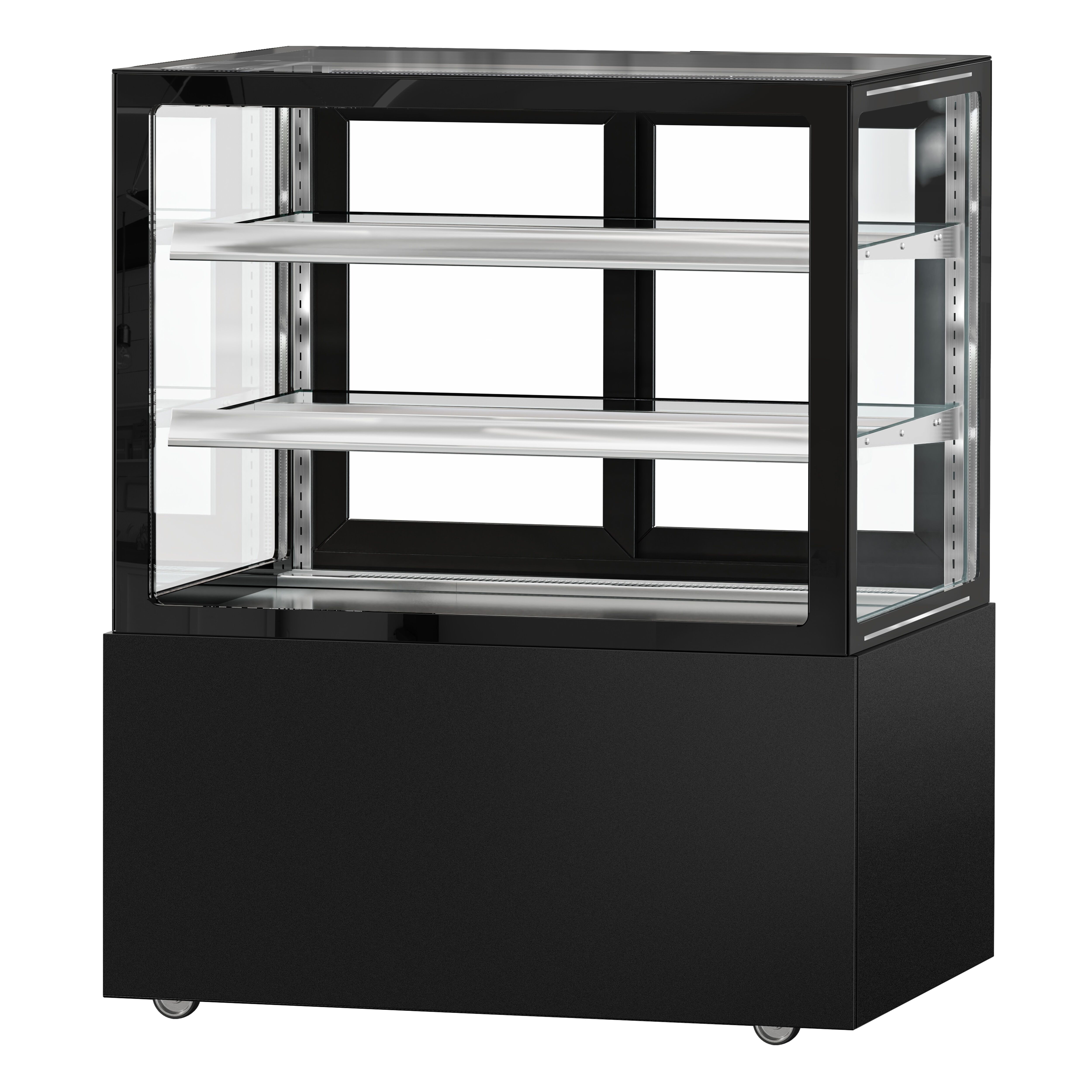 Vitrine à pâtisserie réfrigérée MADRID - 430L - 1000mm - Double vitrage - avec 2 étagères en verre - portes coulissantes vitrées arrière - Noir mat