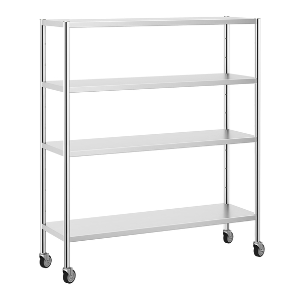 Edelstahlregal PREMIUM - 1600x490mm - mit 4 Ablagen (VERSTELLBAR) - inkl. 4 Rollen