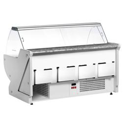 Koeltoonbank - 2965x1150mm - 570 liter - geel - gebogen ruit - granit werkblad
