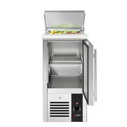 Saladette PREMIUM - 450mm - 1 glazen deur - met ingang voor 1x GN 1/1 & Roestvrijstalen deksel