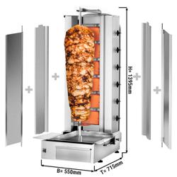 Máquina de Kebab a gás - 6 queimadores - de bancada - motor inferior - máx. 100kg - incl. 2 chapas de proteção e 2 portas articuladas para kebab