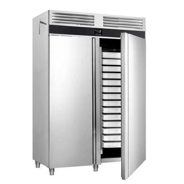 Pekarski hladnjak nehrđajući čelik (inox) PREMIUM - EN 600x400 - 1700 l - od -2 °C do +10 °C - s 2 vrata - ventilirano hlađenje, monoblok rashladna jedinica, automatsko odmrzavanje, LED rasvjeta