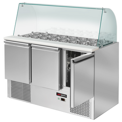Saladette ECO - 1368mm - 3 deuren - met hoge glazen opzetstuk voor 4x GN 1/1