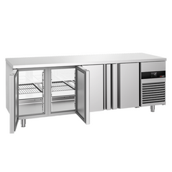 Koelwerkbank - 2330x700mm - 4 deuren aan de achterkant - met glazen voorkant