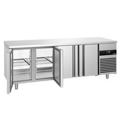 Koelwerkbank - 2330x700mm - 4 deuren - glazen front - motor rechts - 632 liter