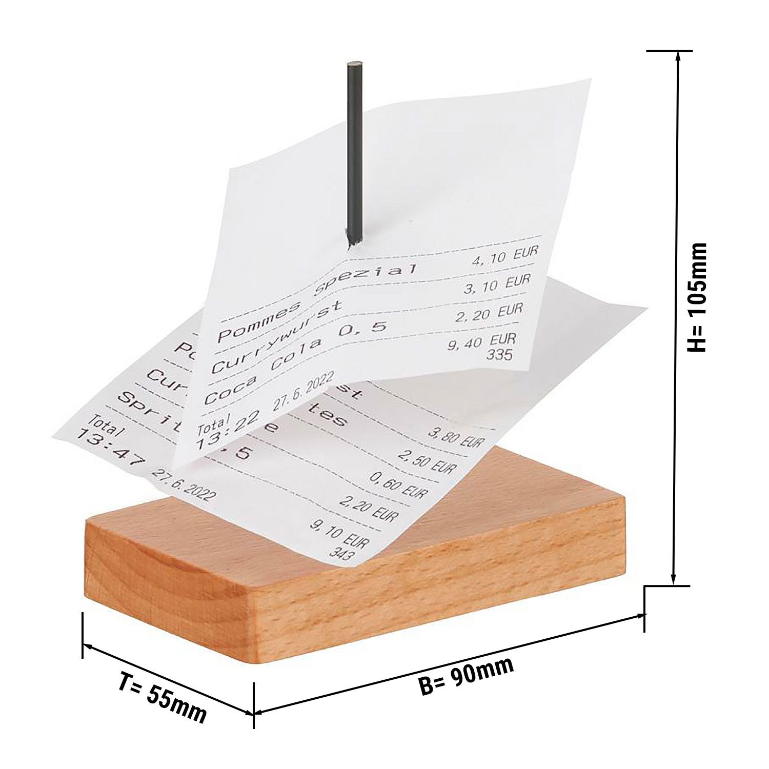 Brochette pour tickets de caisse - Base en bois - 105mm de hauteur
