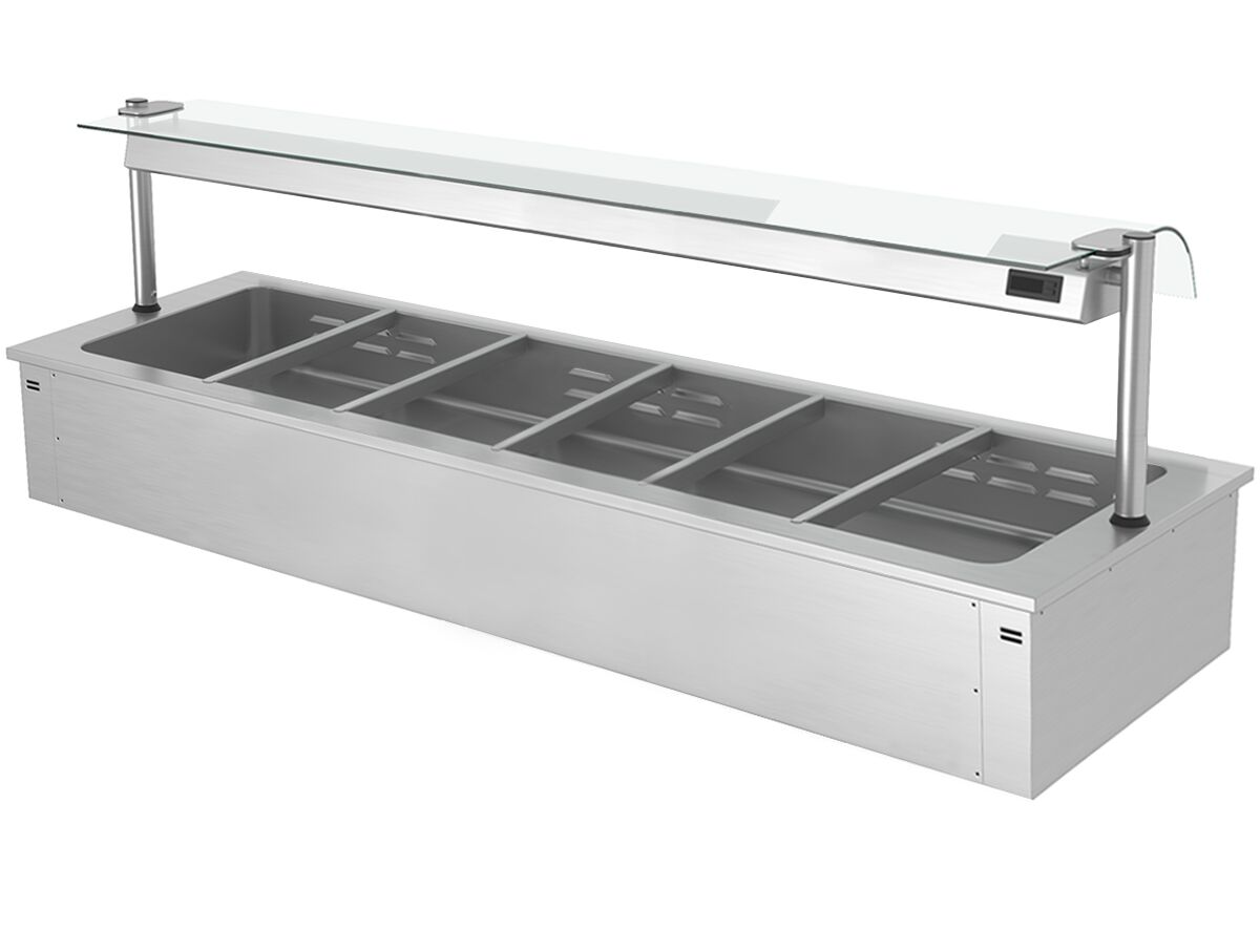 Встраиваемая Водяная Баня (Bain-marie) 2,1 м - 6x GN 1/1 - со Стеклянной Панелью для защиты от брызг