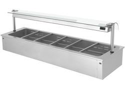 Bain-marie de încastrat - 2110 mm - 4,38 kW - 6x GN 1/1 - cu geam de protecție din sticlă