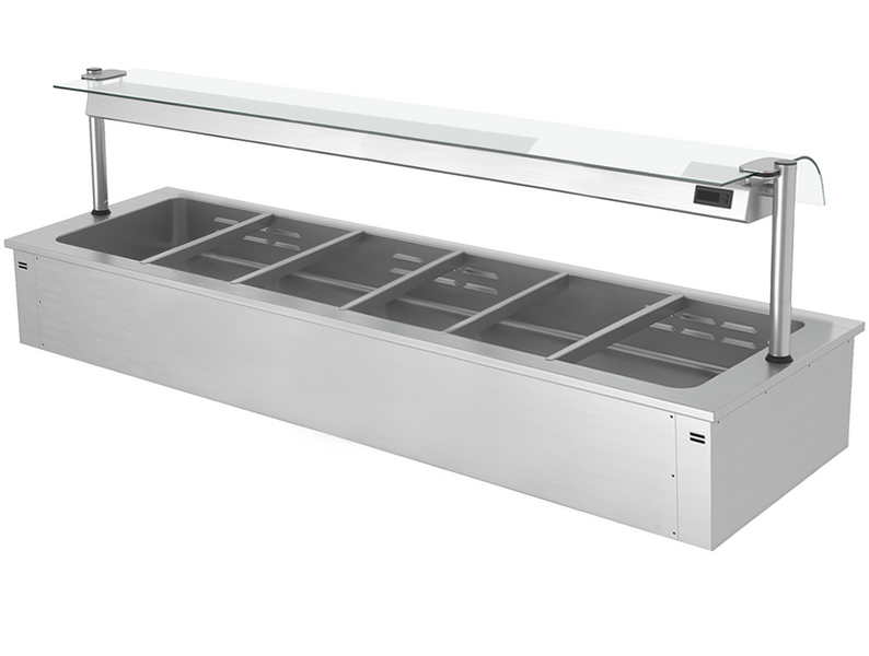 Встраиваемая Водяная Баня (Bain-marie) 2,1 м - 6x GN 1/1 - со Стеклянной Панелью для защиты от брызг