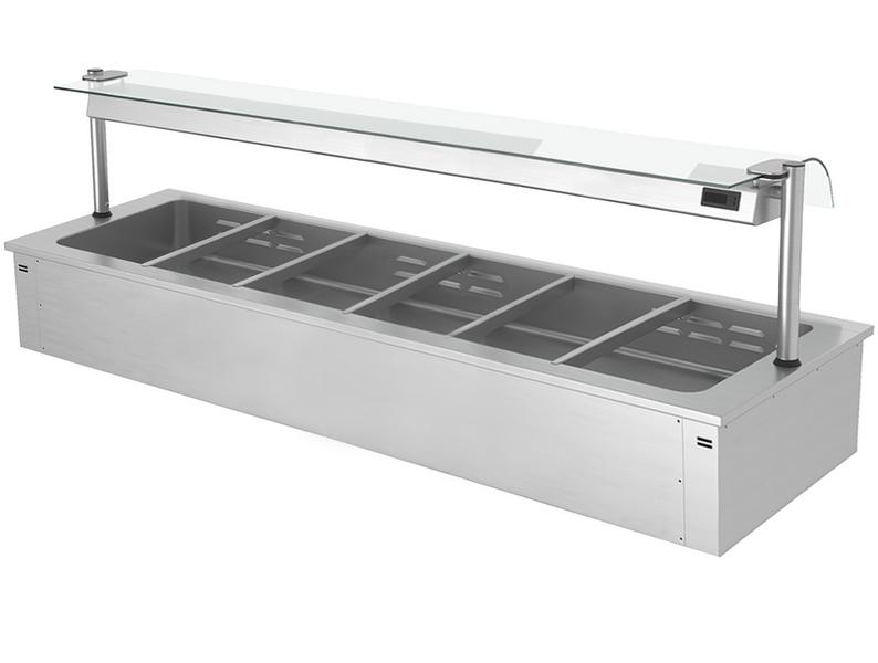 Bain-marie encastrable - 1,8 m - 5x GN 1/1 - avec pare-haleine en verre