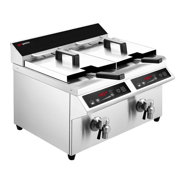 Dubbele inductie friteuse - 8+8 liter - 7 kW - digitale bediening - met aftapkraan