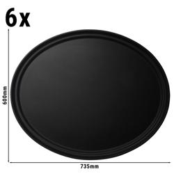 (6 stuks) CAMBRO | CAMTREAD® - Glasvezel dienblad - ovaal - 735x600mm - laag profiel - Zwart