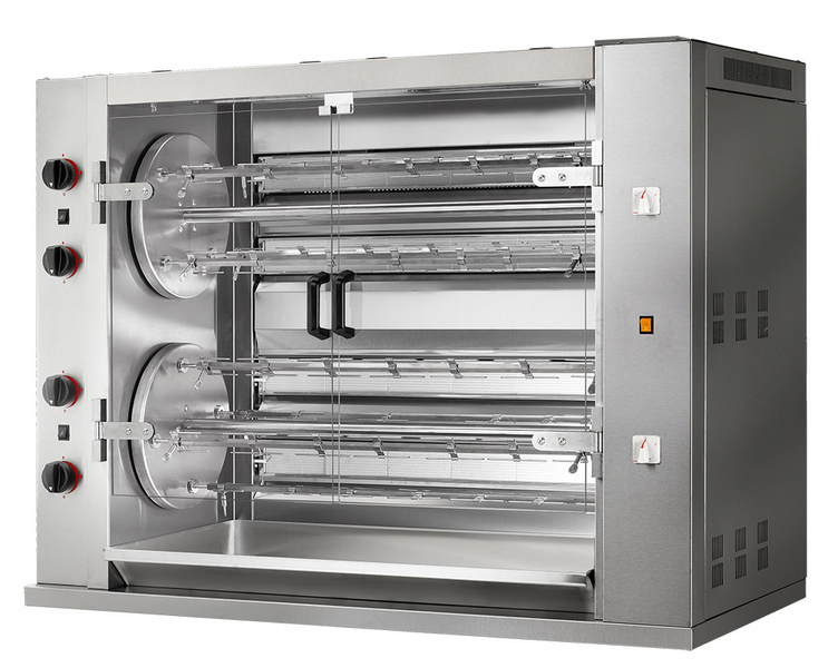 Gas rotisserie kippengrill PREMIUM - 47,6 kW - met 8 spiesen voor maximaal 48 kippen