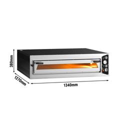 Forno elettrico per pizza - Platea in mattoni refrattari - 1340x1270mm - 9 pizze Ø34cm - fino a 450°C - Meccanico - Sovrapponibile (fino a 3) - incl. Sottotelaio/Supporto