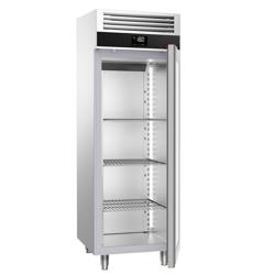 Armario congelador puertas de cristal de acero inoxidable PREMIUM - GN 2/1 - 700L - con 1 puerta de cristal y 3 racks de almacenamiento GN 2/1 - ventilado; R290; desescarche automático; cerradura con llave